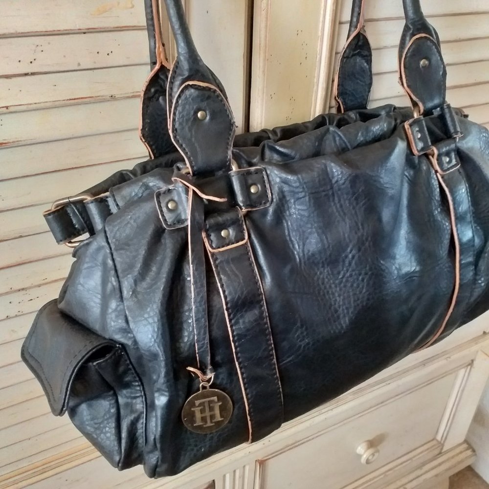 Tommy Hilfiger Rare Find Vintage Women's Black Leather Duffle Style Handbag